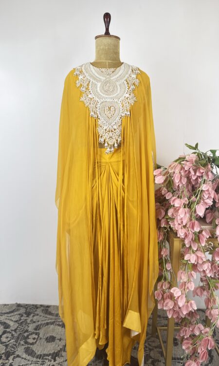 Yellow colour drape skirt with kaftan top