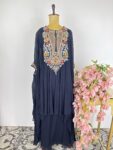 Navy blue colour sharara pant with kaftan