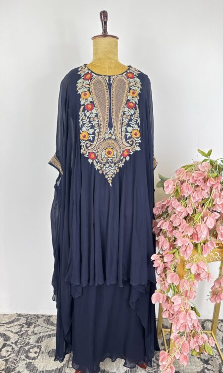 Navy blue colour sharara pant with kaftan