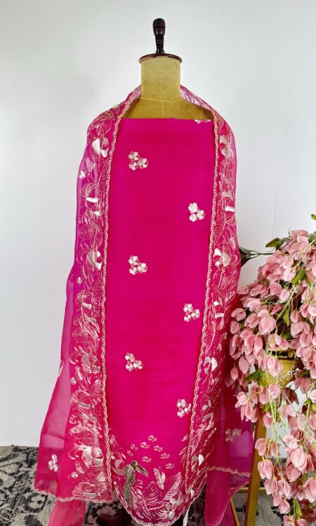 Pink colour unstitched suit