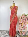 Red colour bandhani saree