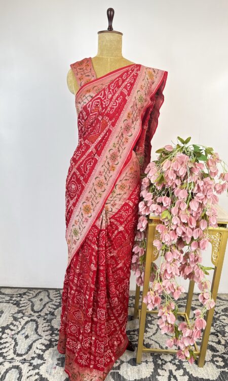 Red colour gharchola bandhani saree