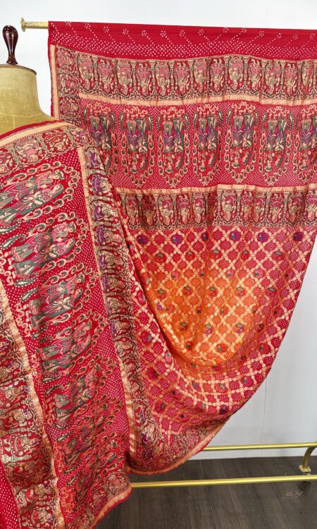 Red to orange (pilia) Bandhani dupatta