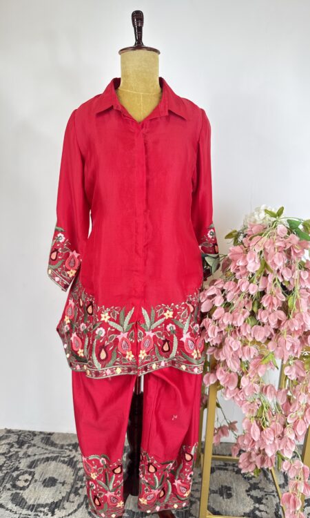 Red colour organza cord set