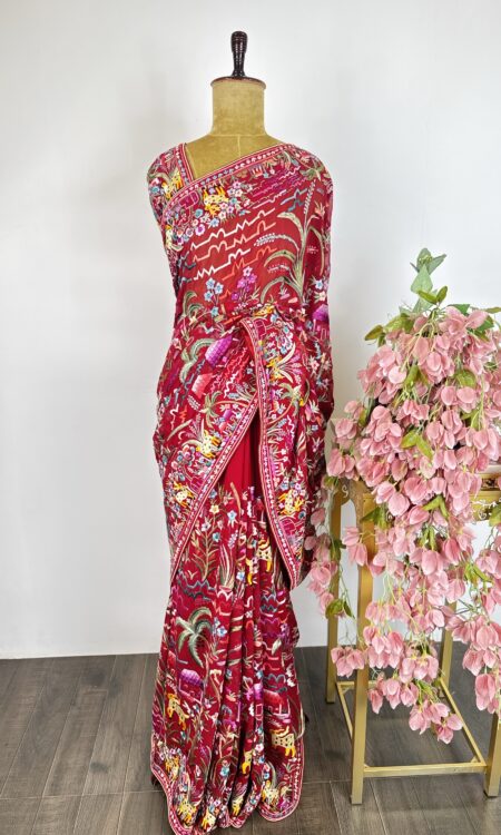 Marron colour parsigara saree