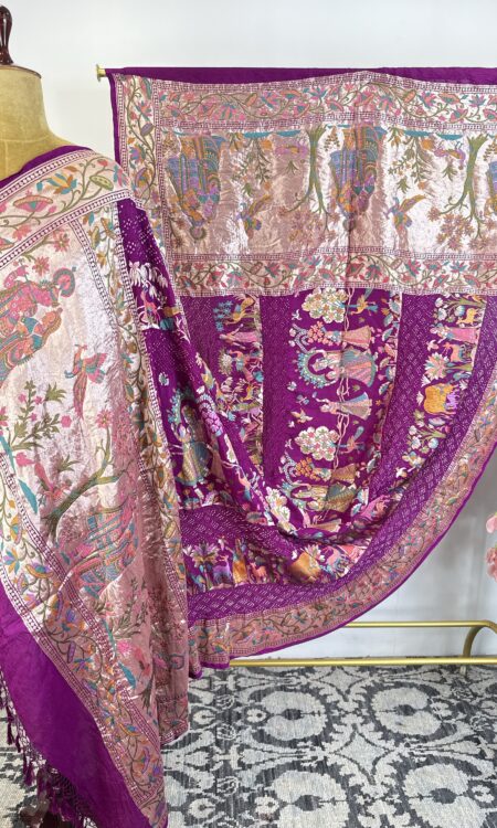 Violet colour Shri Krishna rasa leela concept bandhani dupatta