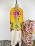 Yellow colour short top with dothi pants