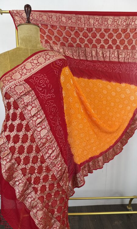 Red to yellow (pilia) Bandhani dupatta