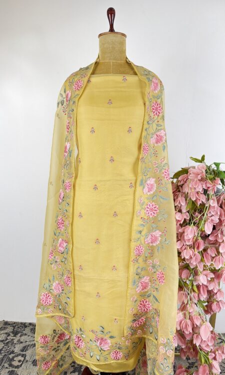 Lemon yellow colour unstitched suit