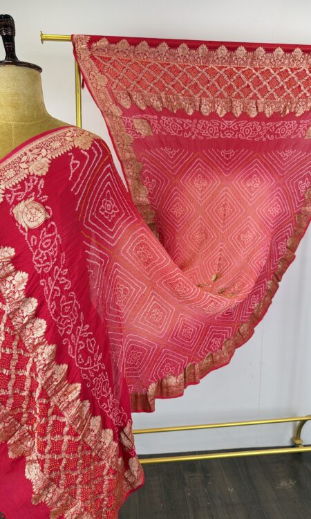 Pink to peach bandhani dupatta