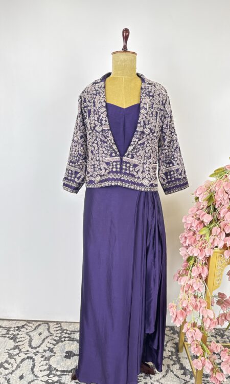 Royal purple drape skirt with jacket