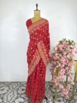 Red colour bandhani saree