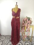Deep crimson red drape saree