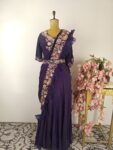 Deep purple drape saree with pants