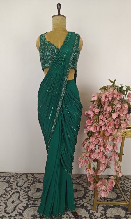 Emerald green drape saree