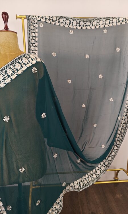 Teal green colour parsi-gara dupatta