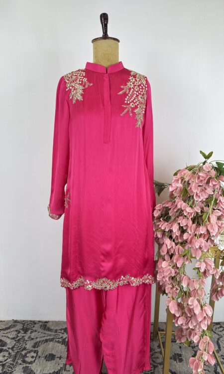 Pink colour satin suit