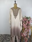 Off white and grey shaded kaftan top with straight pants