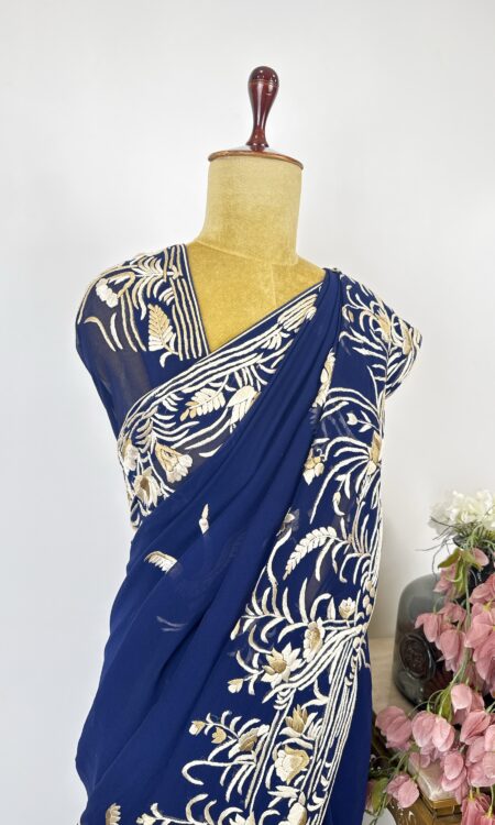 Blue colour Parsi gara saree