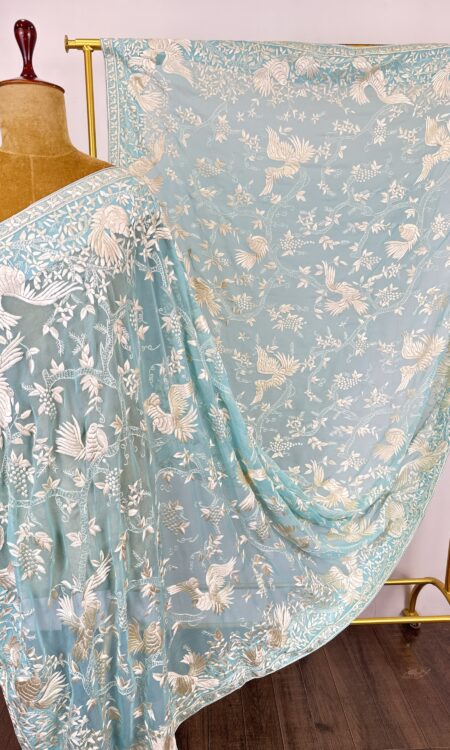 Sky blue colour  Parsi gara dupatta