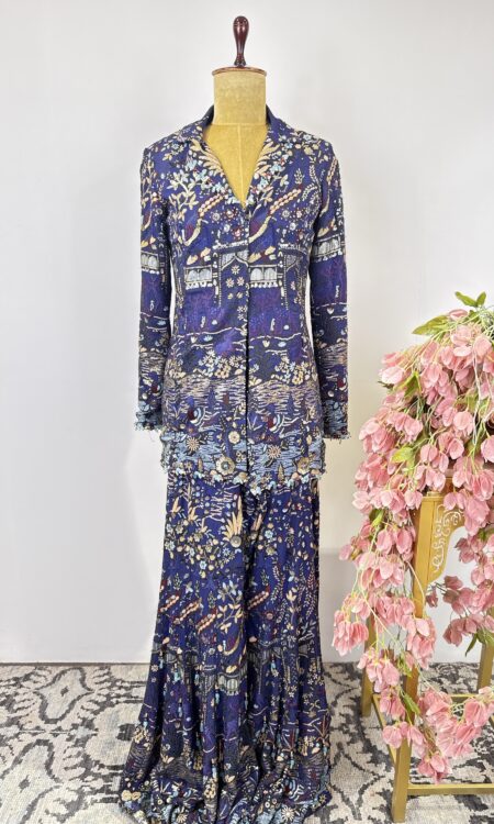 Blue colour jacket with flared pants