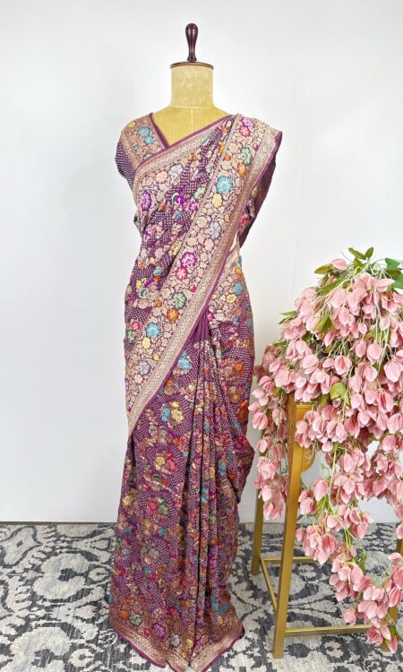 Royal plum Bandhani saree