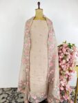 Beige colour organza unstitched suit