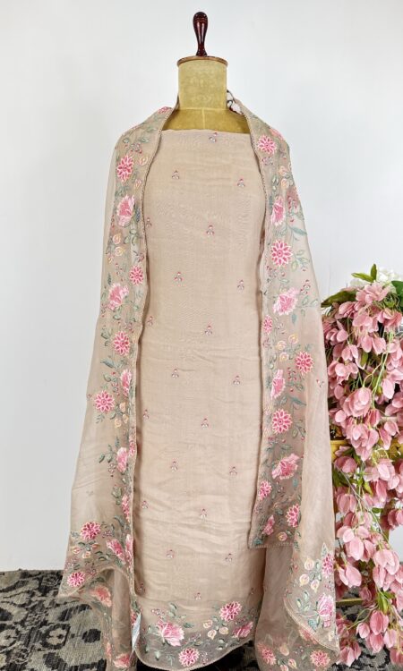 Beige colour organza unstitched suit