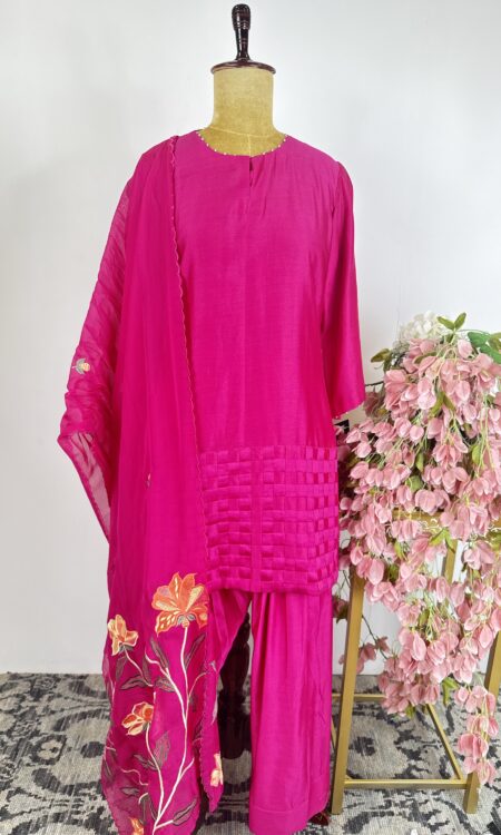 Hot pink colour suit