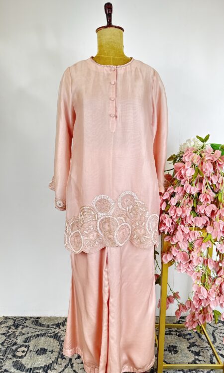 Peach colour organza cord set