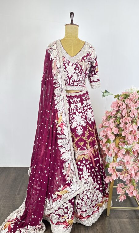 Wine colour Parsi-gara lehenga