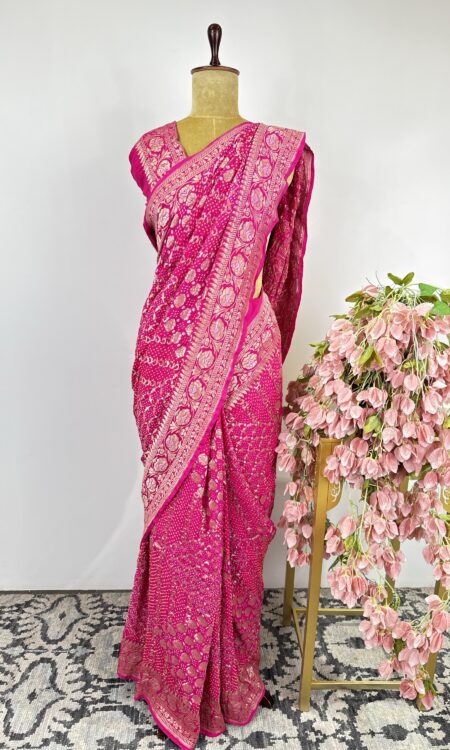 Pink colour pure Georgette Bandhani saree