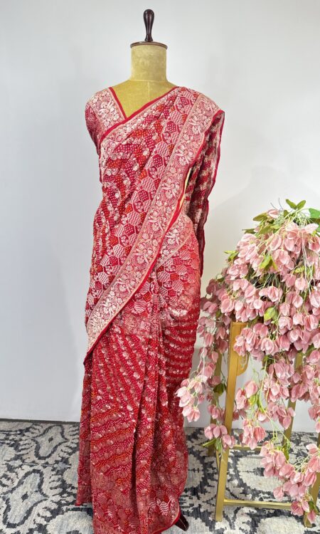 Red Georgette Bandhani saree