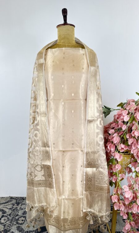 Beige colour tissue unstitched suit