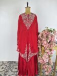Red colour cape with flared pant