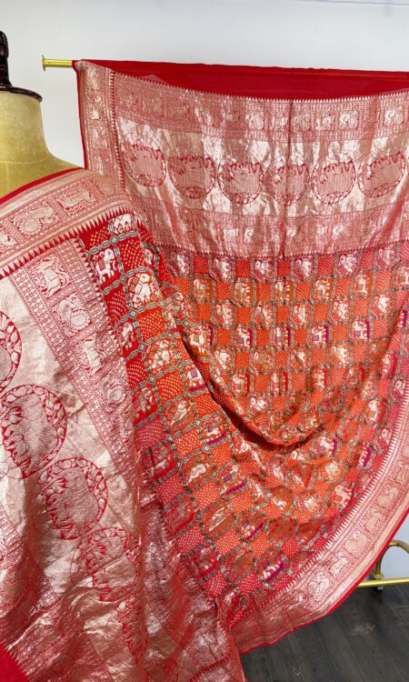 Red to orange (pilia) Gajraj bandhani dupatta