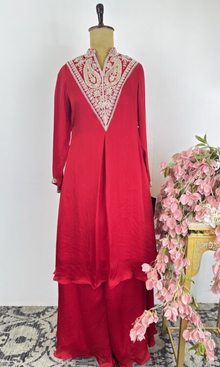 Red colour sharara pants with top