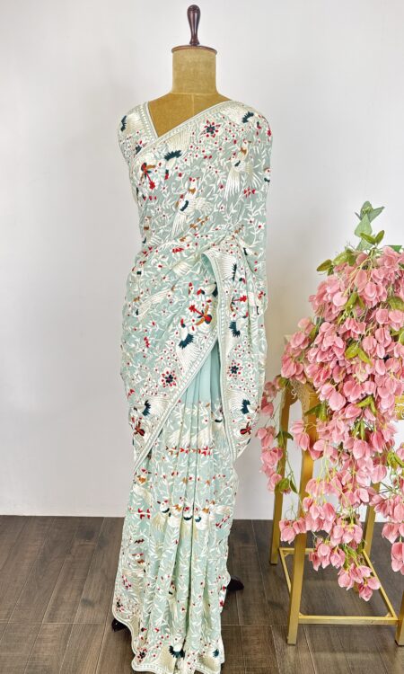 Sea green parsigara saree