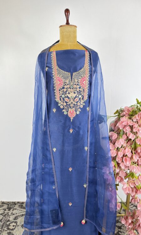 Blue colour unstitched suit