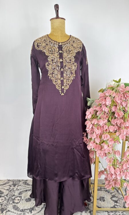 Wine colour suit with sharara pant