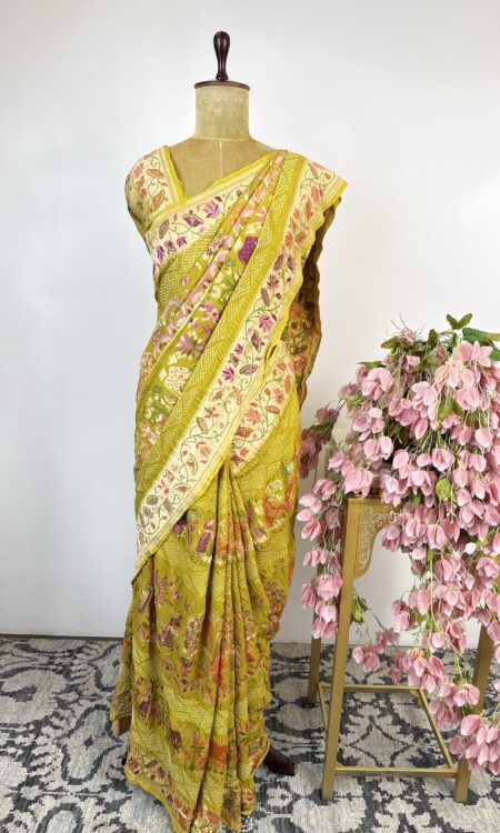 Mehndi  green Georgette bandhani saree