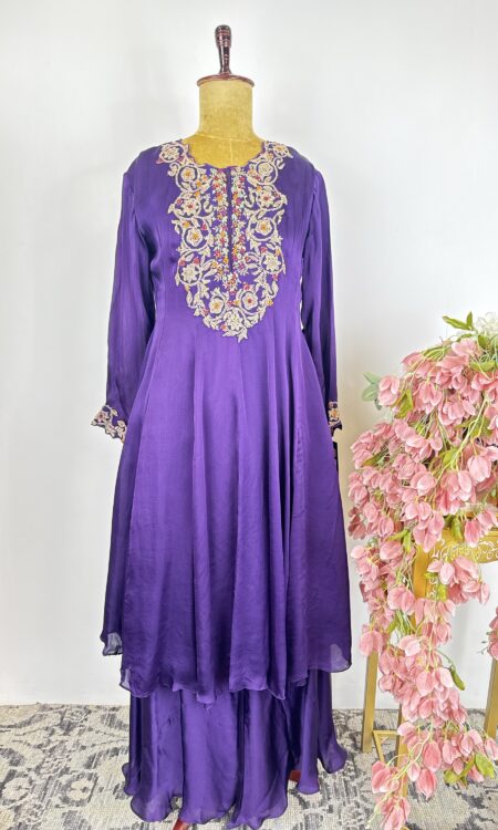 Violet colour top with sharara pants