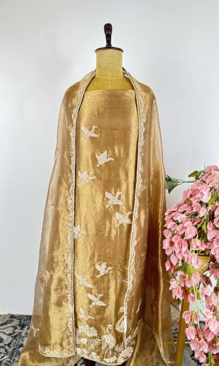 Gold colour tissue unstitched suit