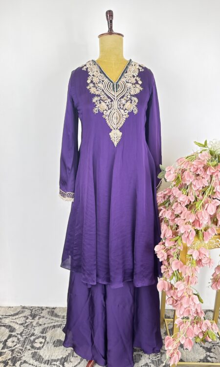 Violet colour top with sharara pants