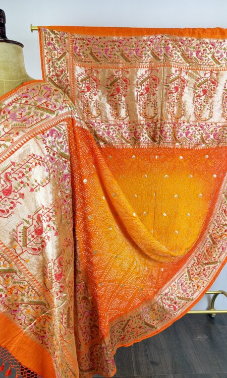 Orange to yellow (pilia) bandhani dupatta