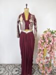 Deep maroon pleated skirt with top and jacket