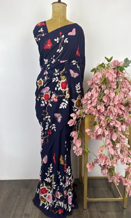 Ink blue colour parsi gara saree