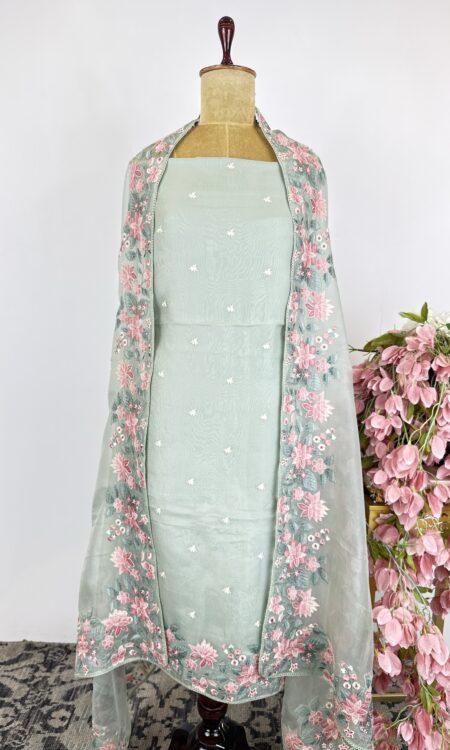 Sage green colour unstitched Suit