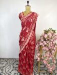 Red colour bandhani saree