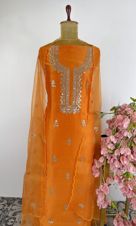 Orange colour unstitched suit